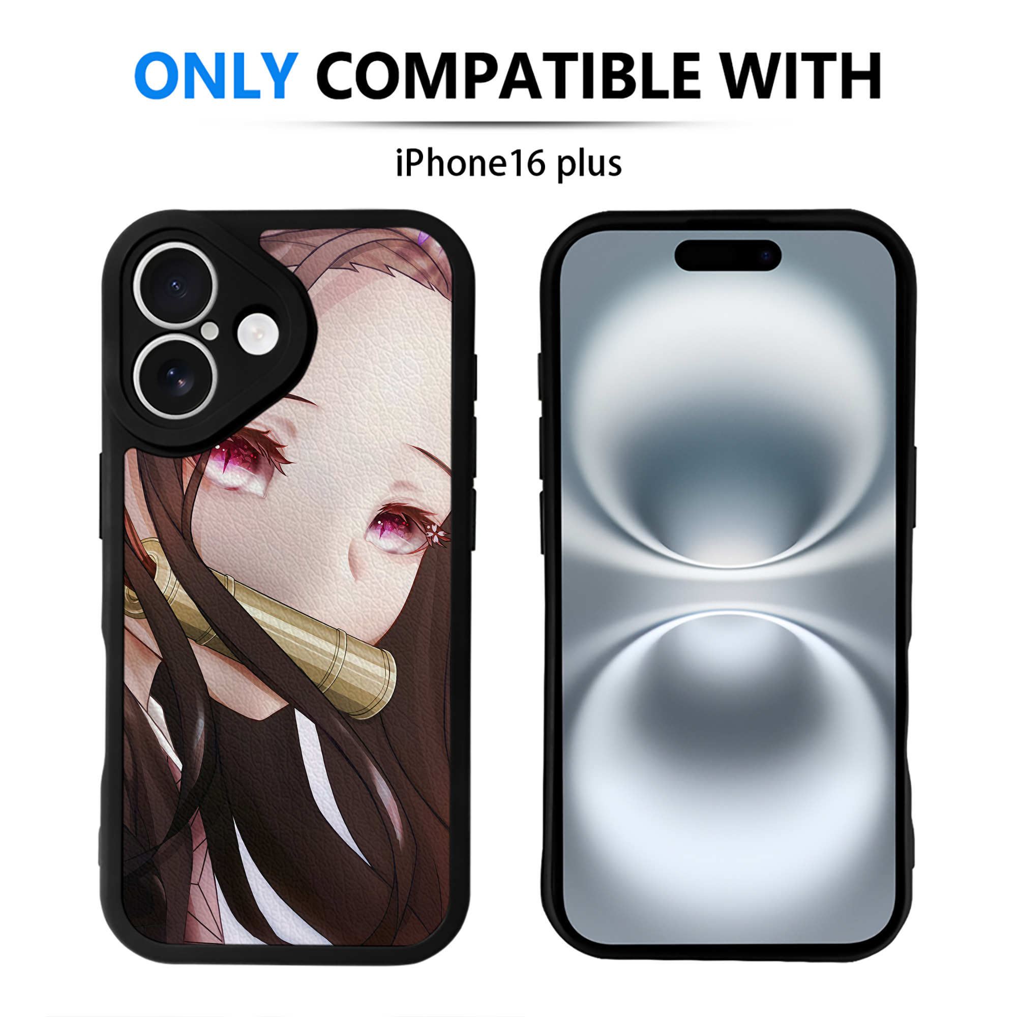 （画像用） 鬼滅の刃（きめつのやいば）竈門 禰󠄀豆子／かまど ねずこ Kamado Nezuko 【iPhone 16シリーズ対応】シリコンスマホケース（レザー調） 材質：シリコン